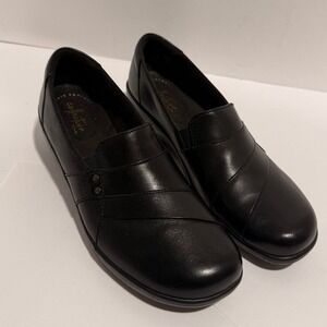 Clarks Collection Adriel Viola Black Leather Wedge Loafers Womens 7.5 M 26127995
